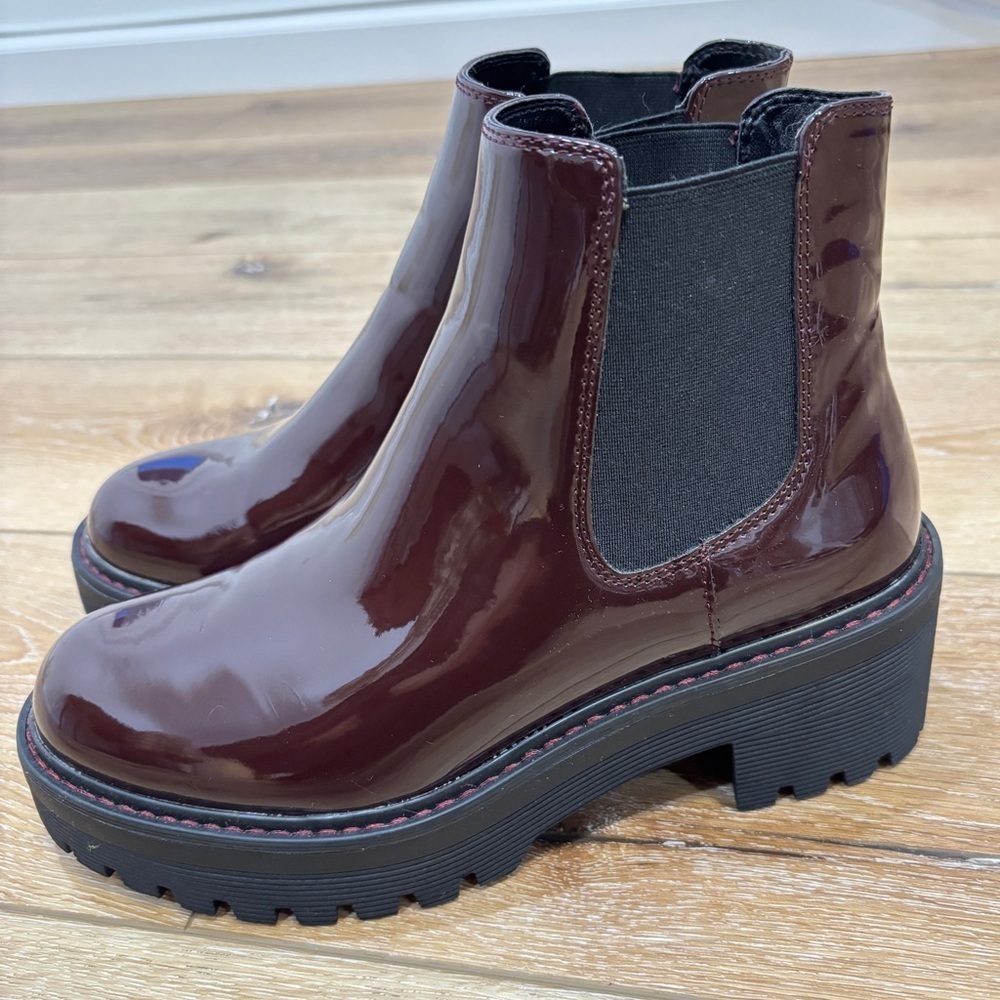 Limelight Chunky Chelsea Rain Boots Waterproof Sz 8 Burgundy Wine Lug Sole NWOB - Picture 7 of 11